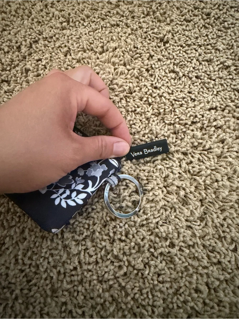 Vera Bradley Black and White Floral ID Card Holder with Key Ring